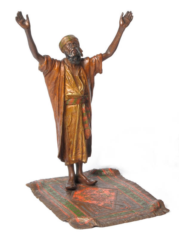 Lot 946 - Franz Bergmann (Austria 1838-1894): A Cold Painted Bronze Figure of an Arab at Prayer, circa...