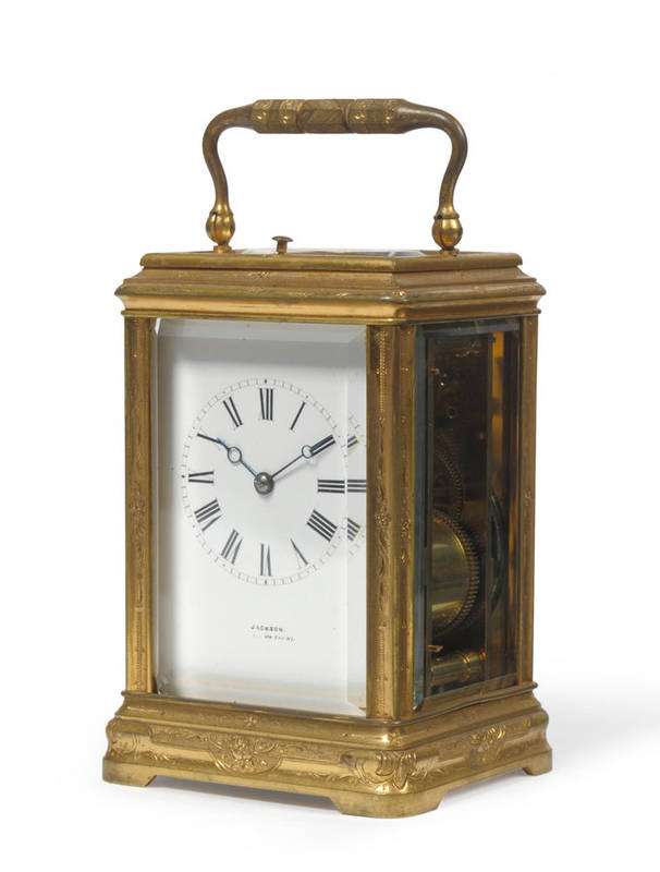 Lot 991 - A Gilt Brass Striking and Repeating Carriage Clock, signed Jackson, circa 1890, engraved case...