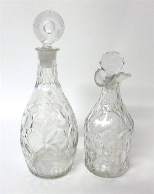 Lot 24 - A Mallet Decanter and A Stopper, circa 1770, with faceted neck over floral engraving to the...