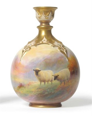 Lot 46 - A Royal Worcester Porcelain Ovoid Vase, 1925, painted by Harry Davis with sheep in a highland...