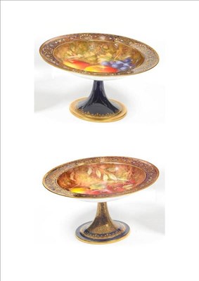 Lot 48 - A Pair of Royal Worcester Comports, 1934 and 1937, painted by Richard Sebright, with still lives of