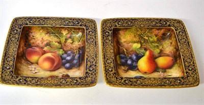Lot 50 - A Pair of Royal Worcester Porcelain Square Dessert Dishes, 1920 and 1921, painted by Richard...