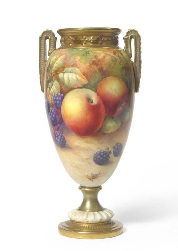 Lot 57 - A Royal Worcester Porcelain Twin-Handled Baluster Vase, mid 20th century, painted by Horace...