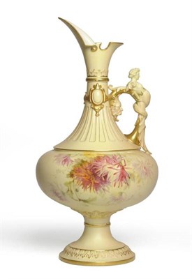 Lot 59 - A Royal Worcester Porcelain Large Ewer, 1895, of compressed globular form with scroll lip, the...