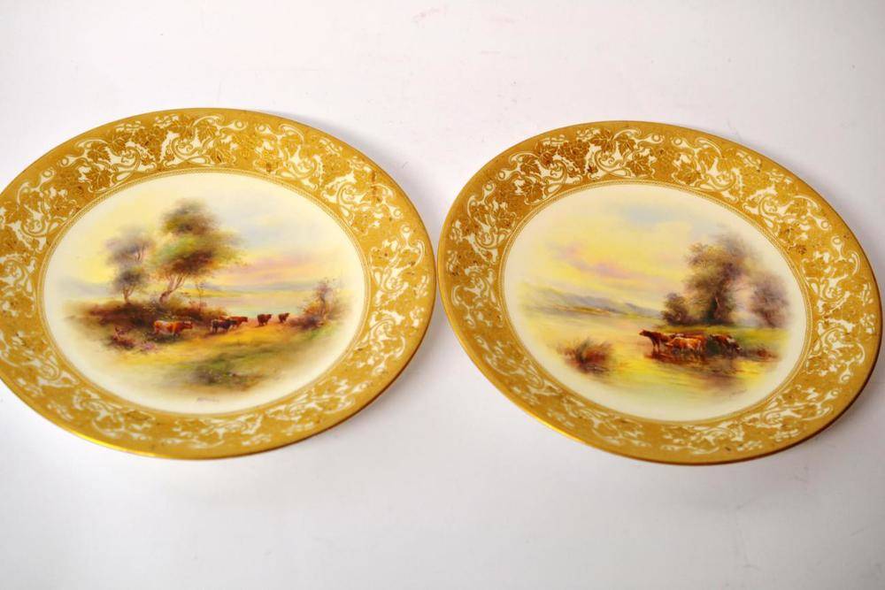 Lot 63 - A Pair of Royal Worcester Porcelain Plates, 1912, painted by Harry Stinton, en suite with the...