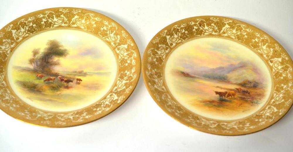Lot 66 - A Pair of Royal Worcester Porcelain Plates, 1912, painted by Harry Stinton, en suite to the...