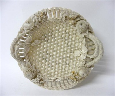 Lot 72 - A Balleek Porcelain Circular Basket, late 19th century, with arcaded border, the rusticated...