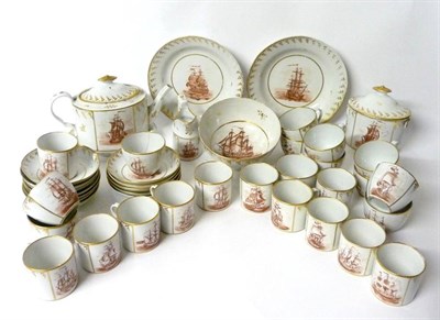 Lot 89 - An English Porcelain Tea and Coffee Service, probably Coalport, circa 1800, painted in puce...