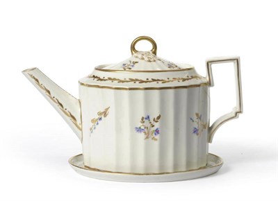 Lot 119 - A Pinxton Porcelain Teapot and Cover, circa 1800, of fluted oval form, painted and gilt with...