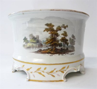 Lot 124 - A Pinxton Porcelain Bough Pot, circa 1800, of D shape with scroll moulded bracket feet, painted...