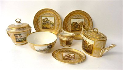 Lot 128 - A Derby Porcelain Part Tea Service, circa 1790, painted with named views in rectangular panels on a