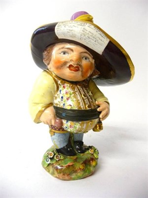Lot 129 - A Derby Porcelain Figure of a Mansion House Dwarf, circa 1810, of traditional form, the...