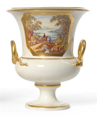 Lot 131 - A Derby Porcelain Twin-Handled Campana Shaped Vase, circa 1810, painted in colours with In...