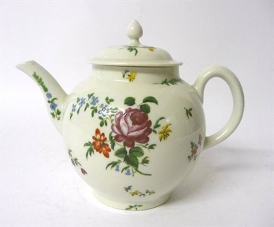 Lot 137 - A Derby Porcelain Teapot and Cover, circa 1765, of globular form with turned knop, painted with...