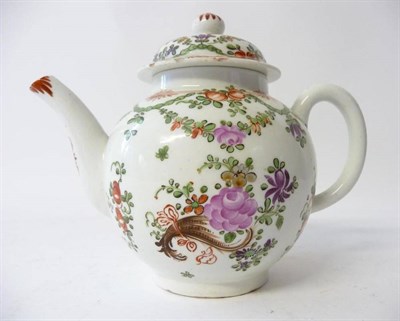 Lot 139 - A Lowestoft Porcelain Teapot and Cover, circa 1785, painted in the manner of Thomas Curtis with...