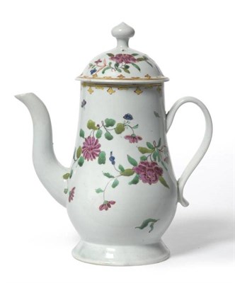 Lot 146 - A Chaffers Liverpool Porcelain Baluster Coffee Pot and Cover, circa 1760, with ball knop and scroll