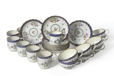 Lot 149 - A First Period Worcester Porcelain Part Tea and Coffee Service, circa 1775, of fluted form, painted