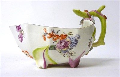 Lot 151 - A Chelsea Porcelain Strawberry Leaf Sauce Boat, Red Anchor period, circa 1756, moulded with...