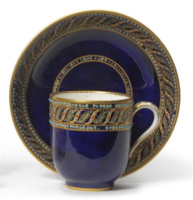Lot 154 - A Sèvres Porcelain Coffee Cup and Saucer, bears date mark for 1780, with a border of jewelled...