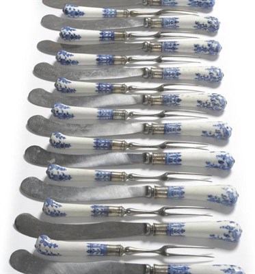 Lot 155 - A Set of Twelve Saint Cloud Porcelain Cutlery Handles, mid 18th century, for knives and forks,...