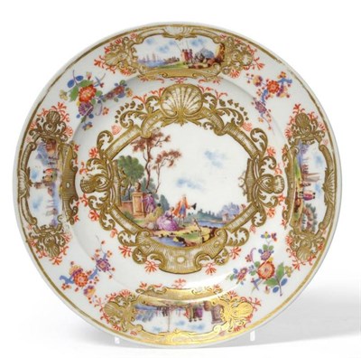 Lot 156 - A Meissen Porcelain Plate, circa 1745, painted in the style of C F Heroldt with European figures in