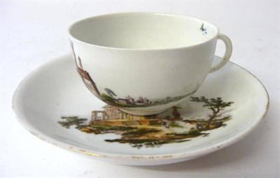 Lot 160 - A Meissen Porcelain Teacup and A Saucer, circa 1750-60, each painted with figures before...