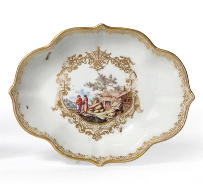 Lot 164 - A Meissen Porcelain Spoon Tray, circa 1735, of shaped oval form painted in colours with figures...