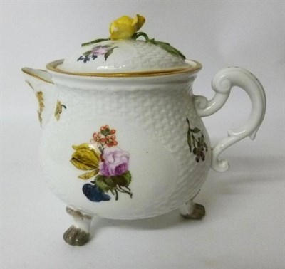 Lot 167 - A Meissen Porcelain Cream Pot and Cover, circa 1750, of basket moulded squat baluster form with...