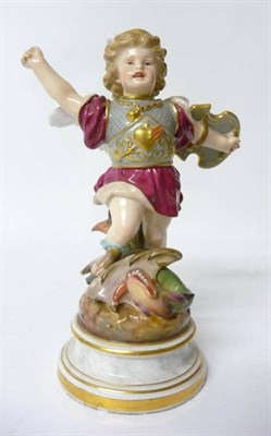 Lot 177 - A Meissen Porcelain Figure of Cupid, early 20th century, as a dragon slayer, the winged figure...