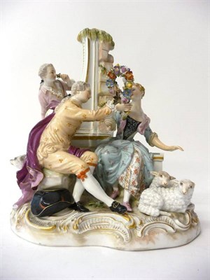 Lot 185 - An Outside Decorated Meissen Porcelain Figure Group, late 19th century, of rustic lovers in...