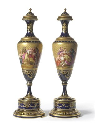 Lot 190 - A Pair of Vienna Style Porcelain Vases and Covers, circa 1900, of slender baluster form, the...