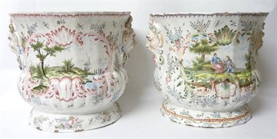 Lot 195 - A Pair of French Faience Jardinières, in 18th century style, of fluted baluster form with...