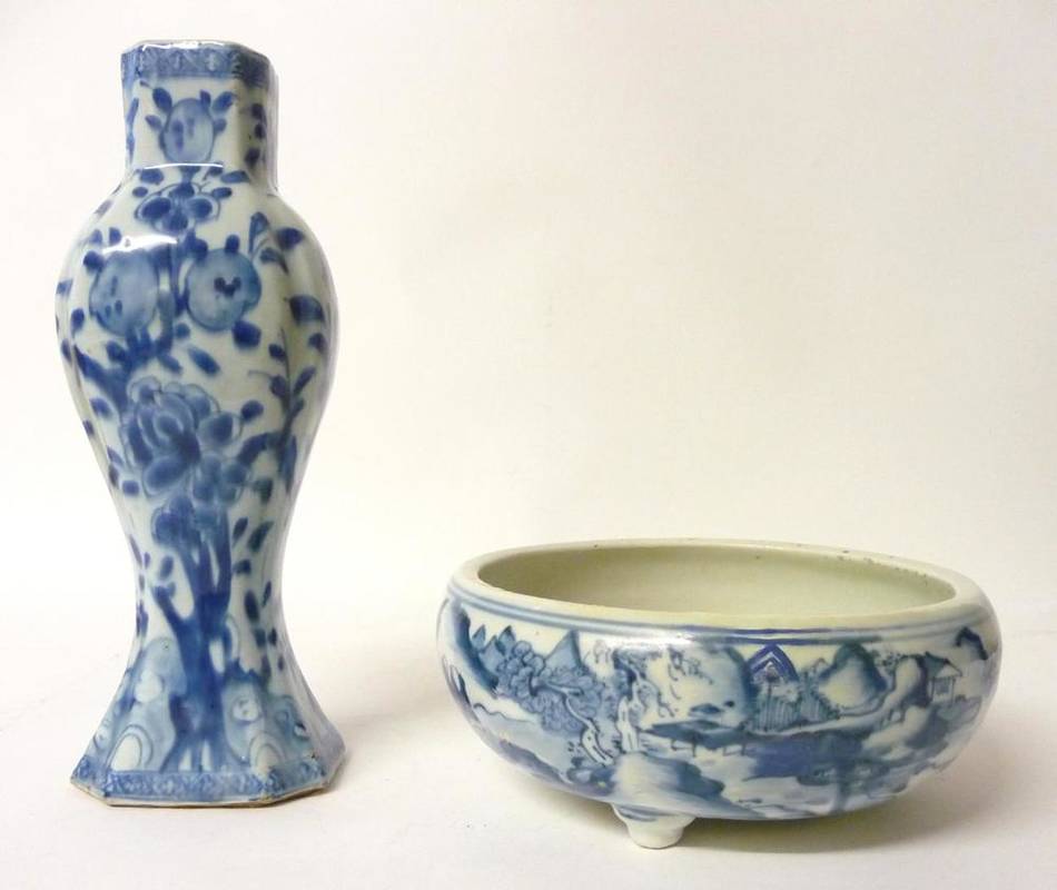 Lot 204 - A Chinese Porcelain Square Section Baluster Vase, Kangxi, with re-entrant corners, painted in...