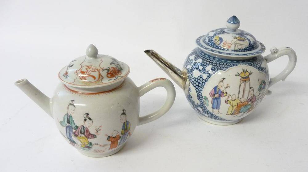 Lot 218 - A Chinese Porcelain Teapot and A Cover, Qianlong, of globular form, painted in famille rose enamels
