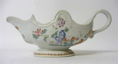 Lot 220 - A Chinese Porcelain Silver Shaped Sauceboat, Qianlong, of lobed oval form, painted in famille...