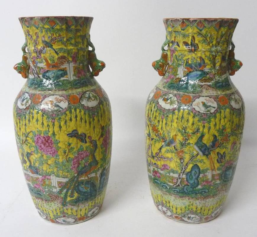 Lot 221 - A Pair of Chinese Porcelain Baluster Vases, 19th century, with pleated necks, fluted bodies and...