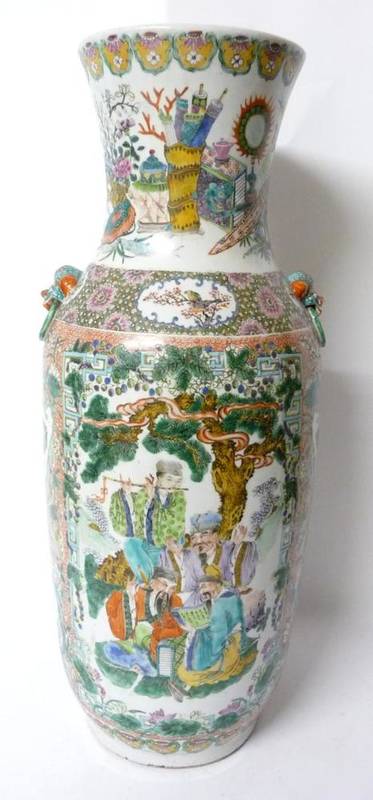 Lot 233 - A Chinese Porcelain Baluster Vase, 19th century, with flared neck and ring and mask handles,...