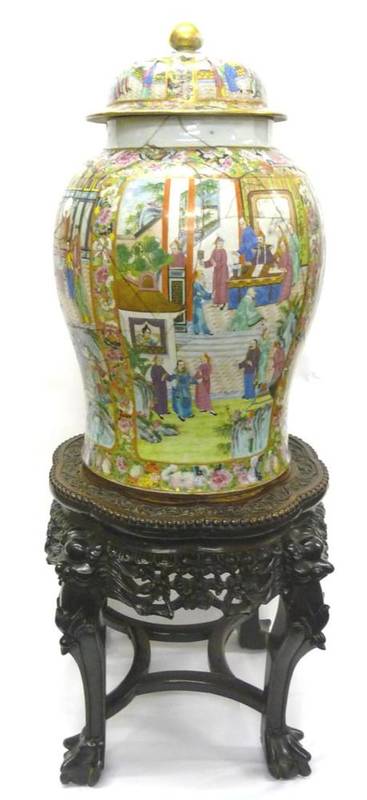 Lot 238 - A Cantonese Porcelain Baluster Jar and Cover, mid 19th century, with ball knop, typically...