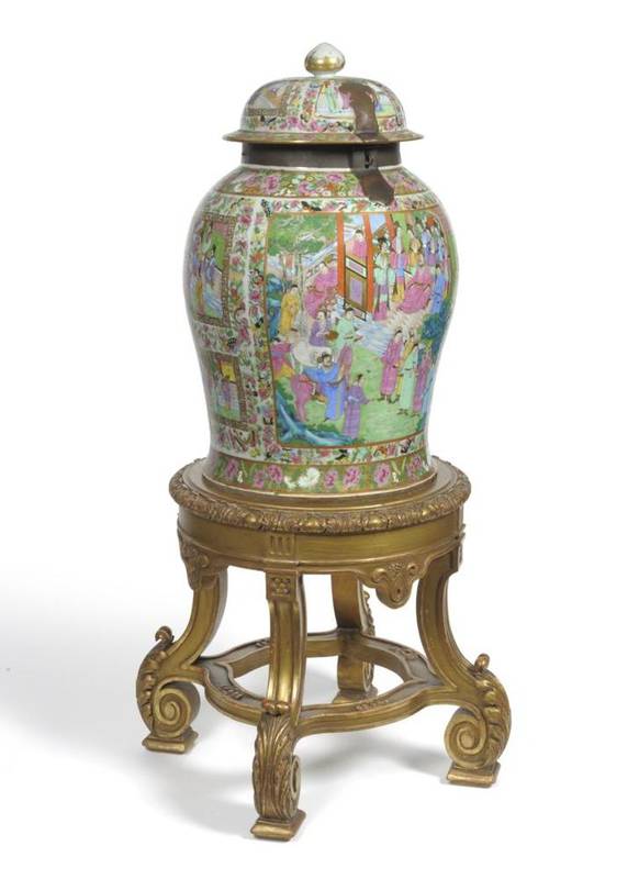 Lot 239 - A Cantonese Porcelain Baluster Jar and Cover, mid 19th century, the domed cover with conical...