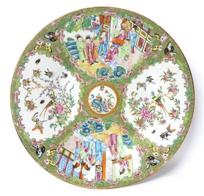 Lot 241 - A Cantonese Porcelain Dish, mid 19th century, typically painted in famille rose enamels with panels