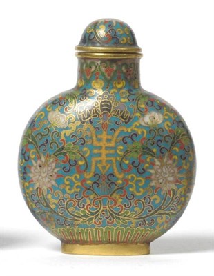 Lot 256 - A Chinese Cloisonné Snuff Bottle, Qing Dynasty, of flattened rounded form, worked with repeat...