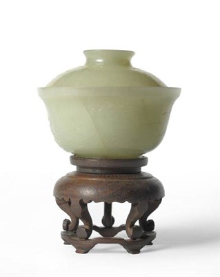 Lot 263 - A Chinese Carved and Inscribed Jade Bowl, Qianlong mark and of the period, the pale celadon...