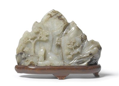 Lot 265 - A Chinese Jade Mountain in 18th Century Style, the craggy peaks carved with a standing figure...