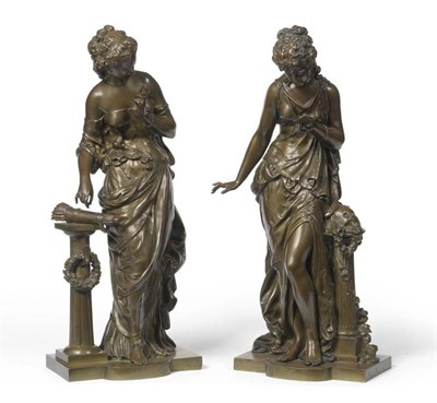 Lot 311 - A Pair of French Bronze Figures of Maidens, after a model by Mathurin Moreau (1822-1912),...