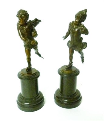 Lot 312 - After Franz Iffland (German, 1862-1935):  A Pair of Bronze Figures of Ice Skaters, as a young...