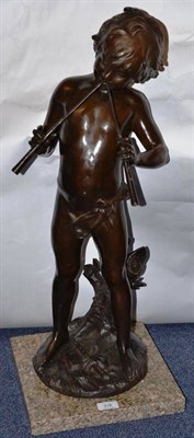 Lot 316 - A French Bronze Figure of a Boy Piper, After Auguste Moreau (1855-1919), the scantily clad boy...