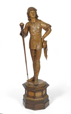 Lot 319 - Valentino Panciera Besarel (Italian 182901902): A Carved Wood Figure of a Renaissance Youth,...