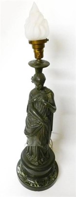 Lot 321 - A French Bronze Figural Lamp Base, late 19th century, as a loosely draped classical maiden...