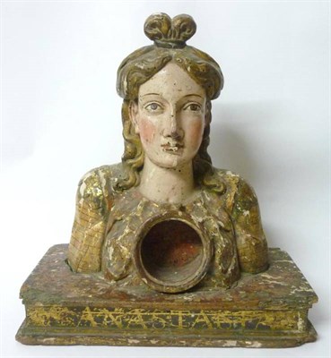 Lot 328 - A Polychrome, Giltwood and Gesso Reliquary Bust of St Anastasia, in 17th century style, the...