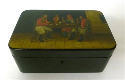 Lot 337 - A Russian Lacquer Box and Cover, late 19th century, of rounded rectangular form, the hinged...